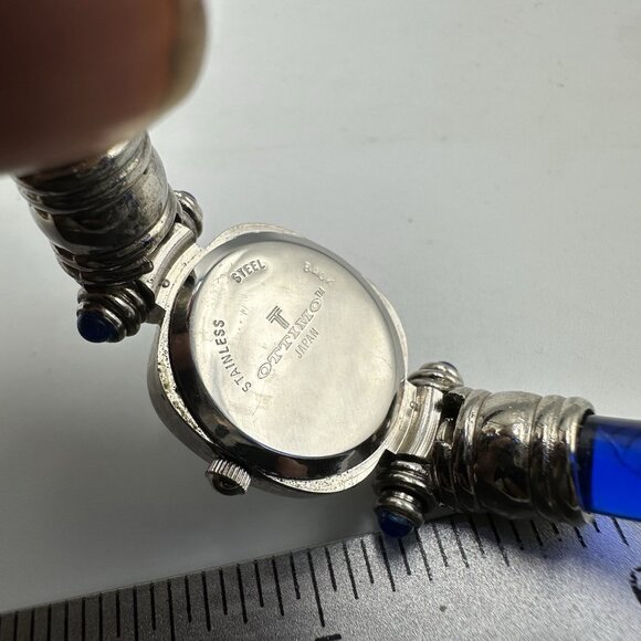 Ottimo Watch Women Silver Tonel Blue Transluscent Cuff Band New Battery - Picture 4 of 13